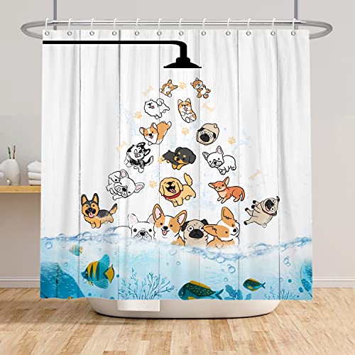 Cute Dog Funny Shower Curtain for Kids Children Cartoon Animal Pattern Colorful Funny Pets Paw Bathroom Waterproof Fabric Polyester Accessories 12 Hooks Included 72x72 Inch