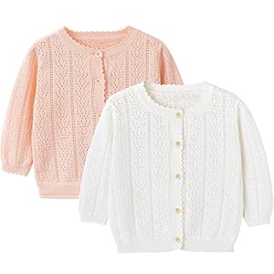 Simplee kids Baby Girl Thin Sweater Solid White Pink Cardigans for Toddler 0-3Years
