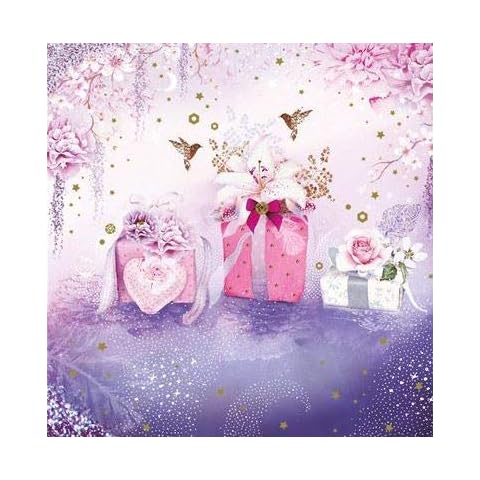 Beautiful Artistic Female Open Birthday Card From the Stunning Pizazz Embellished Range - Presents and Pretty Flowers with an Elegant Foil and Flitter Finish - Greeting Card For Her (NQ-LPZE13) Cover
