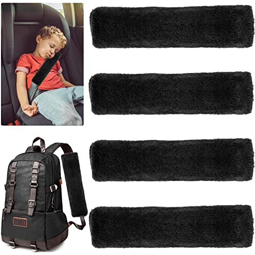 Almohadilla para cinturón de seguridad de coche, 4 unidades, piel de oveja, para adultos y niños, color negro Cover