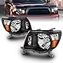 AmeriLite Replacement Headlights Pair Black Amber for 2005-2011 Toyota Tacoma - Passenger and Driver Side