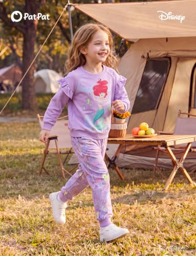 Image of Disney Outfits for Girls Long Sleeve Shirt Pocket Pant Toddler Sweatsuit | Officially Licensed丨Girls Clothes丨2-Piece Outfit丨Allover Print丨Ruffle Shoulder丨Jogger Pants丨Soft Feel丨Easy Care丨Mix & Match
