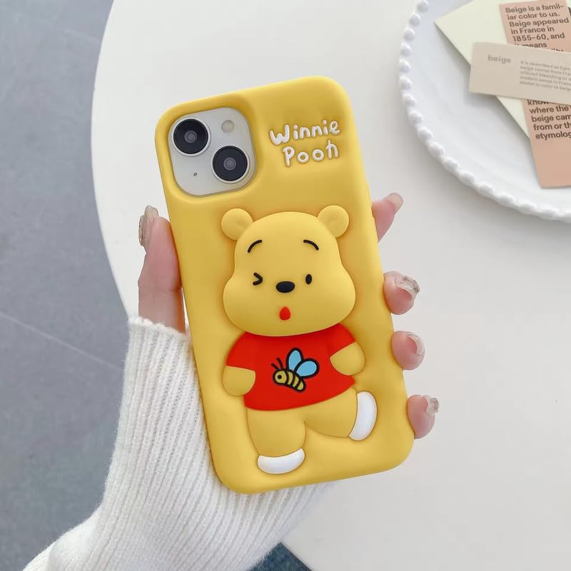 Image of COVERLY Back Cover iPhone 12 Pro Soft Silicone 3D Cute Cartoon with Holder Full Protective Case Compatible with iPhone 12 Pro (Pooh)