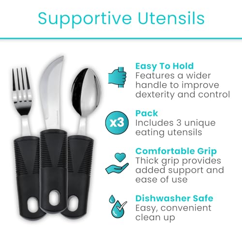 image for Vive Adaptive Utensil Set - Arthritis Aid Silverware for Parkinsons, H