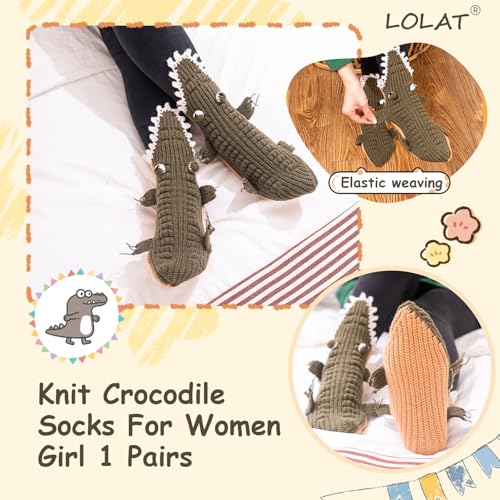 Image of LOLAT Novelty Animal Socks Knit Shark T-Rex Dinosaur Alligator Croc Sock for Christmas Gifts Creative Home Warm