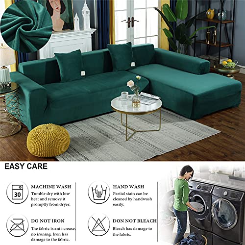 Housse de canapé en velours extensible chic pour sublimer une chaise longue d'angle - 5