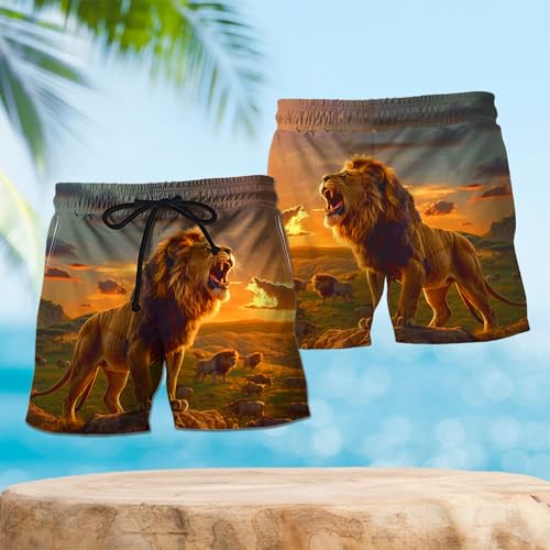Lion Men's Swim Trunks - Lion Art Mens Swim Trunks with Mesh Lining Swimwear Bathing Suits Set 412