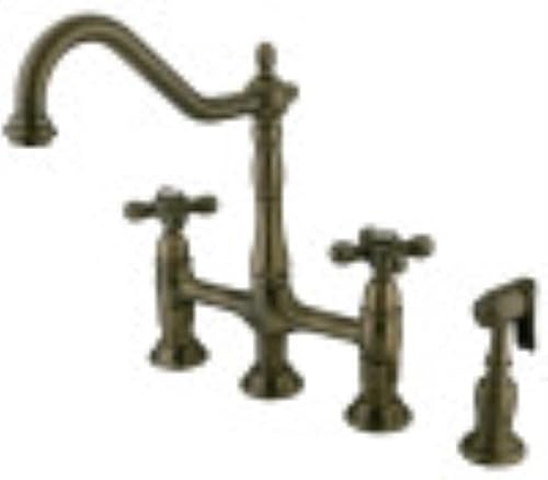 Kingston Brass KS1273AXBS Heritage - Grifo de puente de cocina de 8 pulgadas con rociador de latón, latón antiguo, 8-34 pulgadas disponible en Yaxa El Salvador