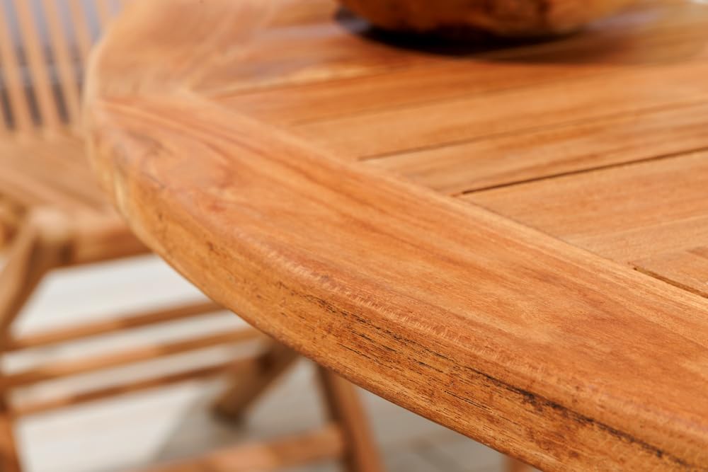 Riess Ambiente Massiver Gartentisch Empire Teak Ø120cm Natur Teakholz Terrassentisch Balkontisch Holztisch Esstisch 4-8 Sitzplätze Outdoor-Tisch Tisch