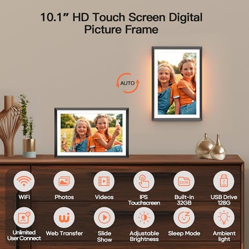 Bigasuo 10.1 Inch Wifi Digital Picture Frame With Led Light, 1280 * 800 Hd Touch Screen Smart Photo Frame, 32Gb Memory, Support Usb/Sd Card thumb #2