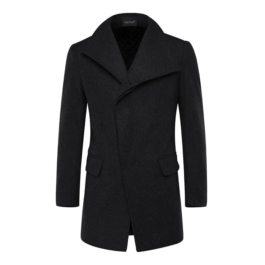 YOUTHUP Cappotto da Uomo Invernale in Lana Spessa Trench Cappotto di Media Lunghezza Slim Fit Imbottito Caldo Casual Peacoat