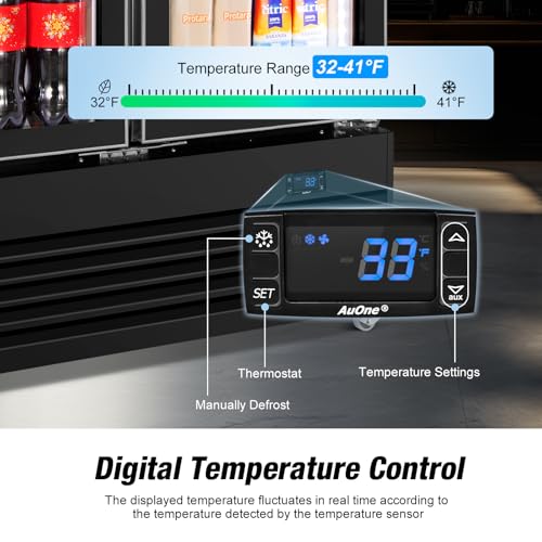 Commercial Beverage Refrigerator, 40 Inch 35 Cu.Ft. Commercial Drink Fridge, Display Refrigerator with Double Glass Door, Commercial Display Fridge with 8 Adjustable Shelves, for Shop,Restaurant,Bar