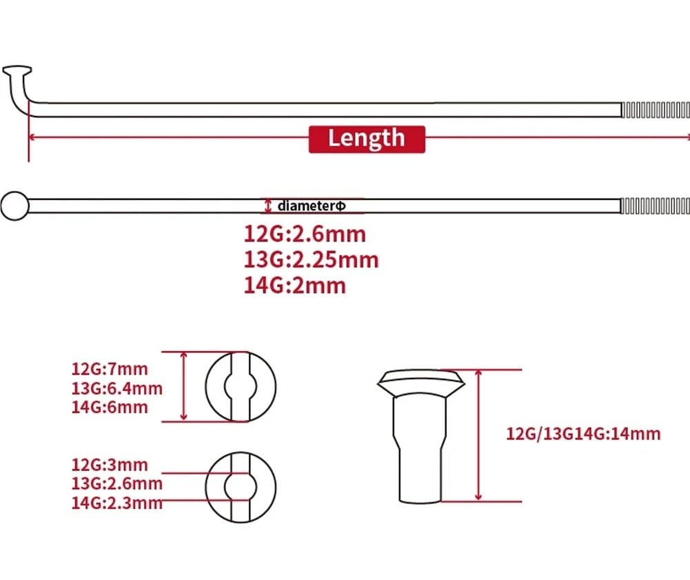 Raggi Bicicletta Raggi for bicicletta 12G diametro 2,58 mm + 36 pezzi/lotto accessori bici(Silver 12G 130mm)