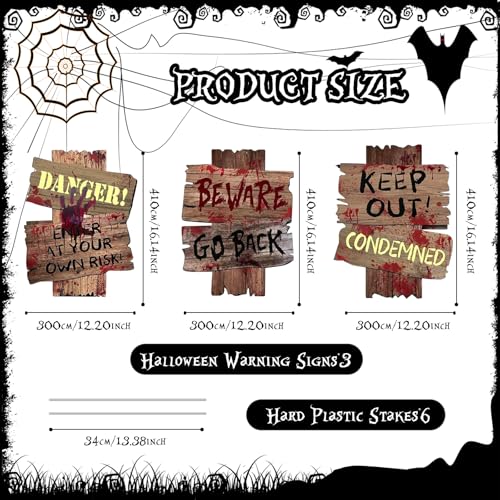 ROEOWENE 3PCS Warnschilder Halloween Deko Outdoor Grabstein Halloween Schild Horror Deko Garten Draußen Gruselige Helloween Gartendeko Erschrecken Halloween-Dekoration für Vorgarten,Rasen,Friedhof