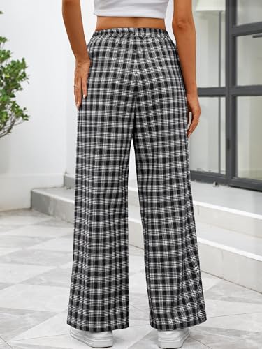 Image of ANRABESS Womens Gingham Striped Boxer Pants | 2026 Fall Outfits,Wide Leg Elastic Waist with Pockets,Casual Lounge Pajama Bottoms,Lightweight Breathable,Fashion Clothing