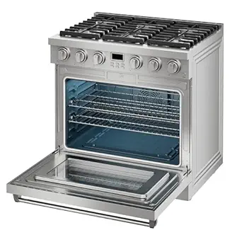 36 Inch Gas Range with 6.0 Cu.Ft True Convection Oven - 6 Sealed Burners, 6 Functions, Heavy Duty Continuous Grates, Stainless Steel, Freestanding/Slide-In Installation, Silver
