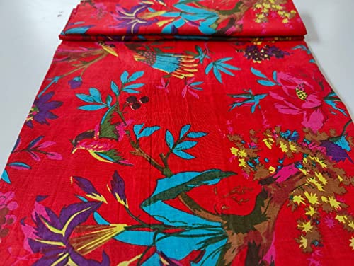 Image of Floral Printed Cotton Fabric Cloth Hand Block Print Fabric Women Material Running Jaipuri Hand Block Printed Women Dress Material Kurtis Natural 44 inch Inches Width 2.5 Meter (Pattern 32)