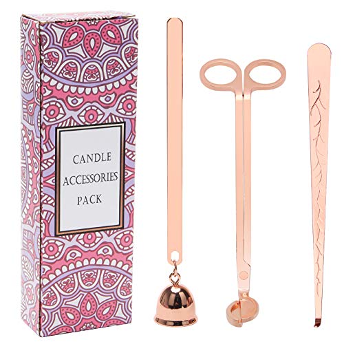 Luxiv 3 in 1 Candle Snuffer Set, 3P Candle Accessory Set with Candle Wick Trimmer, Candle Snuffer and Candles Wick Dipper Candle Cutter Kit for Candle Lovers with Gift Package (Rose Gold)
