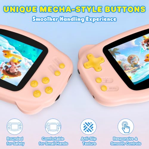 Image of Portable 16 Bit Handheld Game Console for Kids, Retro Gaming Console with 300 Classic Video Games, Handheld Plug & Play Player with 3.2'' IPS Screen, Rechargeable Travel Gift for Boys & Girls (Pink)