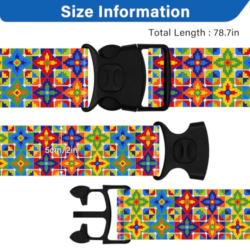 Image of Luggage Straps for Suitcases, Travel Adjustable Belt with Quick Release Buckle, Heavy Duty Nylon Bag Packing Strap, Unique Bright Identifiers Business Travel Accessories (2 Pack) - Green Print