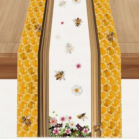 Jiudungs Linen Floral Table Runner 72 Inches Cover