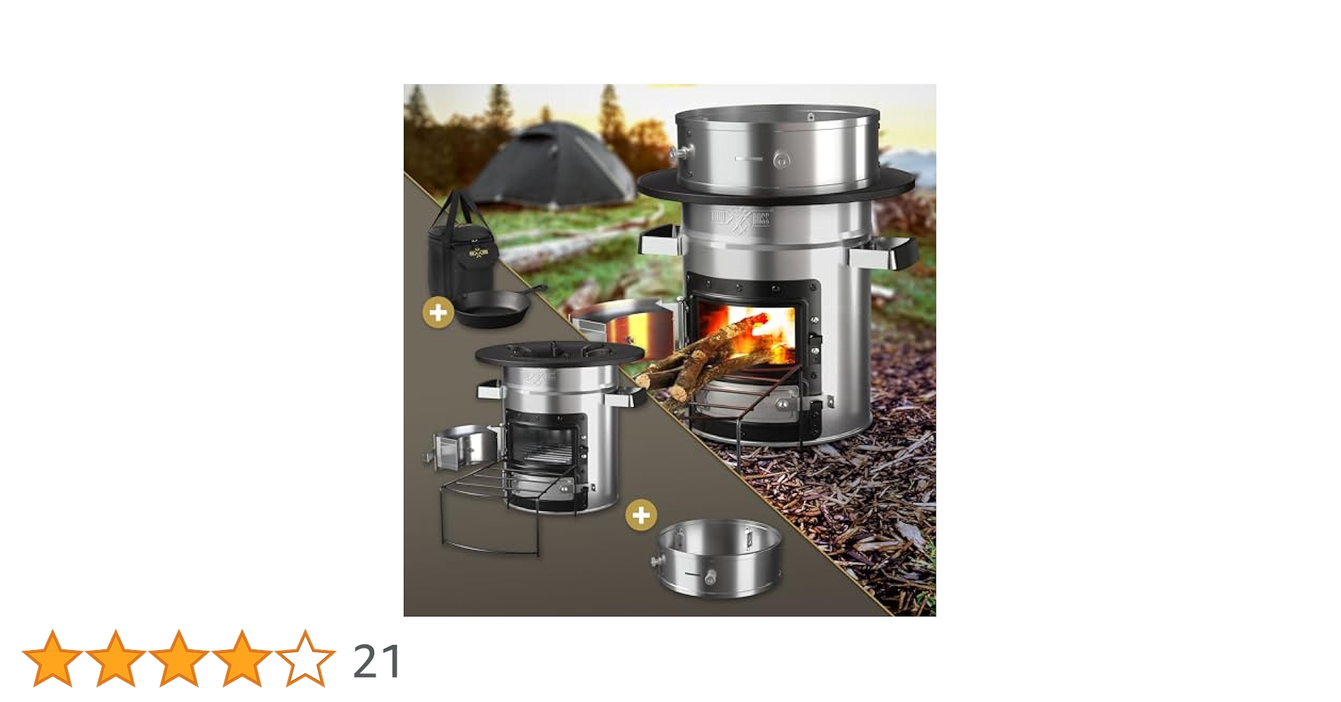 Forno Da Campeggio Rocket Stove BBQ#BOSS - Con Padella E Piastra In Ghisa, Borsa Trasporto