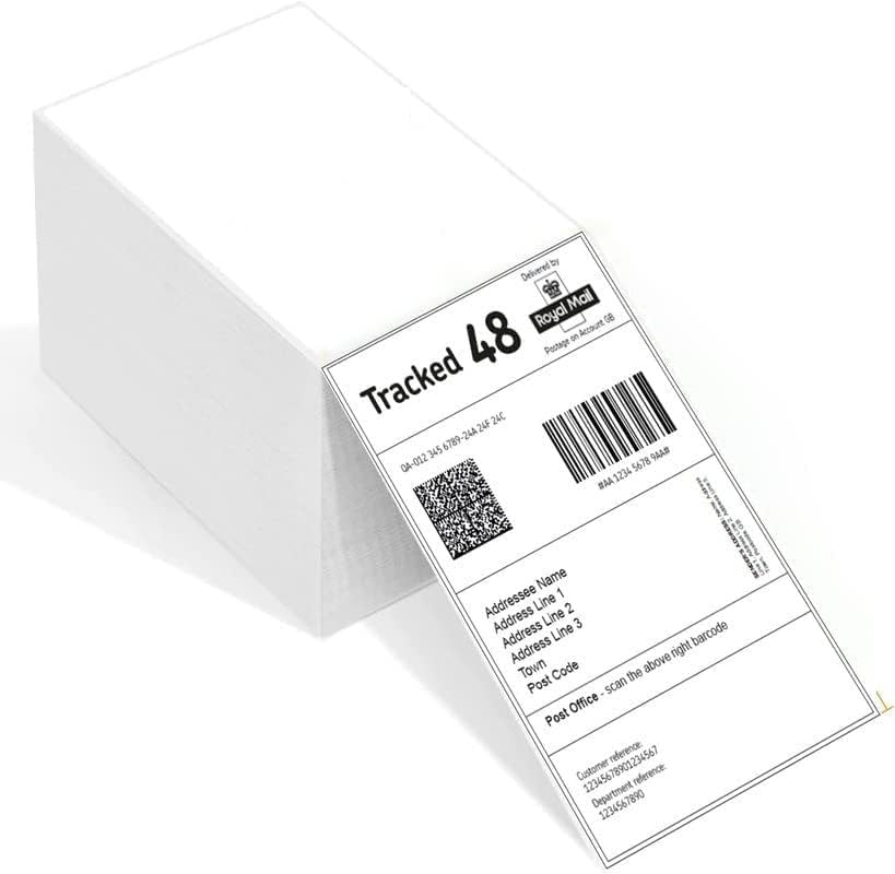 McMola - Thermal Shipping Barcode Labels - 4x6 Inch - Fanfold Permanent Adhesive & Commercial Grade for Direct Thermal Printer - Compatible with Amazon, Royal Mail, FedEx - White (Pack of 500)