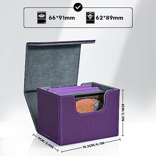 Image of ZLCA Card Deck Box for Trading Cards, MTG Commander Deck Box Holds 120+ Single Sleeved, Leather Magnetic Card Storage Case Fits for TCG CCG Magic (Purple)