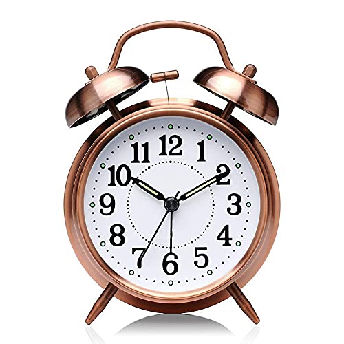Divinext Twin Bell Alarm Clock | Dial Vintage Look with Night Led Display for Students, Table Clock with Alarm, Alarm Clocks for Bedroom | 16 X 8.80 X 5 CM | Copper