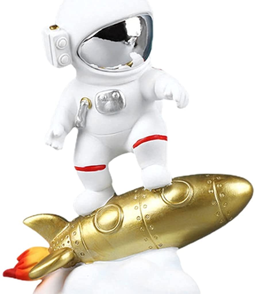 Figura de astronauta de resina, escultura de astronauta, estatua del espacio exterior para decoración del hogar, adorno de oficina, cohete dorado