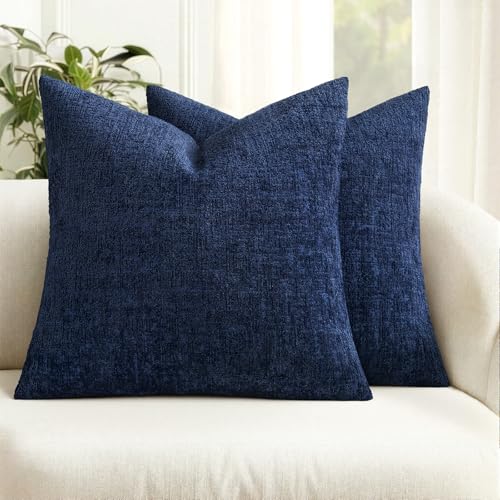 MIULEE Decorative Throw Pillow Covers 18x18 Pack of 2 Navy Blue Couch Pillow Covers Soft Cozy Textured Chenille Pillowcases for Home Decor Sofa Living Room Cushion Bedroom