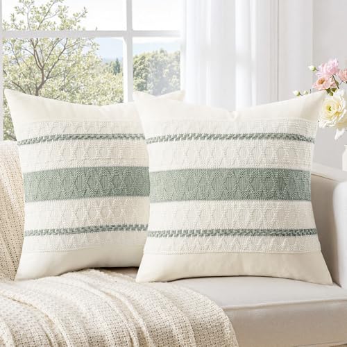 Woaboy Set of 2 Decorative Pillow Covers Boho Farmhouse Couch Thr...