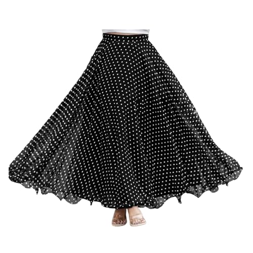 Buy LAGERTHA Women Black Polka Dot Printed Georgette Flared Long