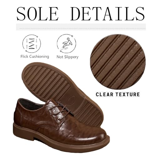 Men's Genuine Leather Lace Up Oxfords Casual Business Round Toe Non-Slip Platform Comfortable Block Heel Dress Shoes for Party Office Driving Walking Shoes4