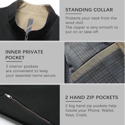 LONGLUAN Aviationp Men's Standing Collar Zipper Casual Jacket, Men's Lightweight Zip up Jacket Blazer with Pocket2