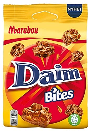 Marabou Daim Bites 8 x 140 g - kleiner Snack mit Mandel-Karamell Stückchen, umhüllt von cremig-zarter Schokolade und Cornflakes - knusprige Süßigkeiten, perfekt für unterwegs Cover