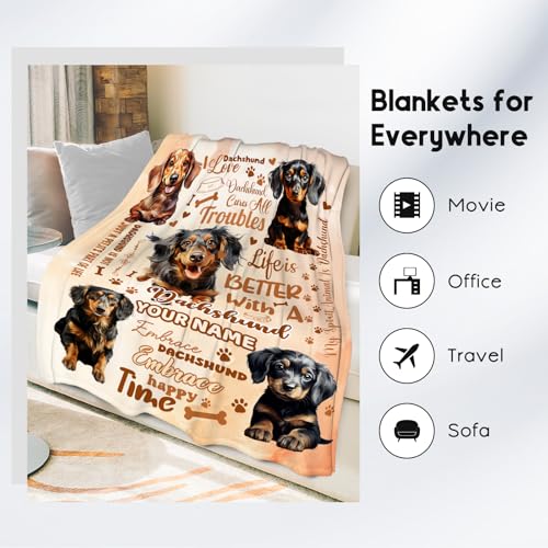 Custom Dachshund Blanket, Dachshund Lovers Gift, Cute Soft Throw Gifts for Girls Boys Women, Cozy Flannel Throw Blankets for Bed Travel, 50"x60"