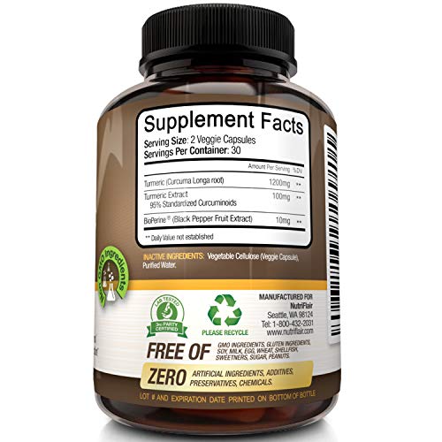 image for NutriFlair Premium Turmeric Curcumin Supplement (1300mg) with BioPerin