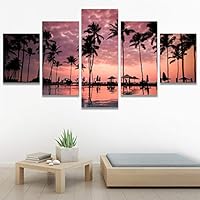 SIGNWIN 5 Panel Canvas Wall Art Palm Tree for Home Decorations Ready to Hang - 60