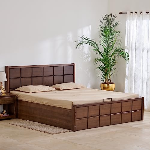 Image of Home Centre Denis Mahogany Wood Queen Bed with Hydraulic Storage - Brown