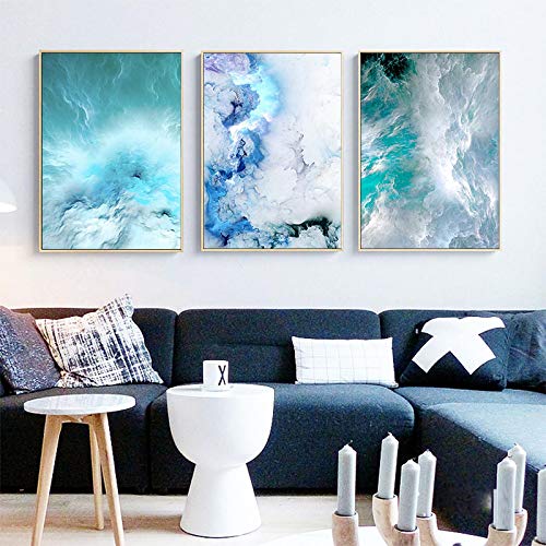 Peinture d'art mural bleu vague de marbre pour sublimer la décoration de salon