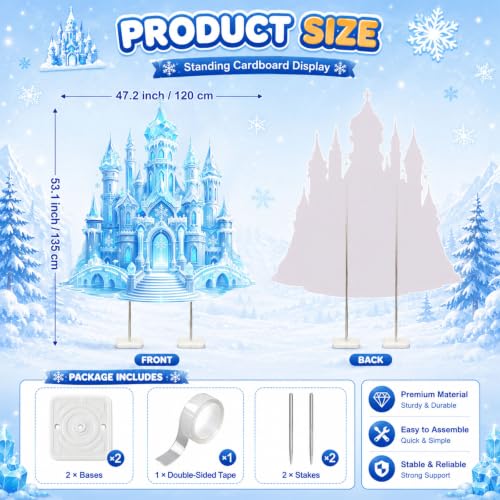 Image of Qunclay 4.5 ft Ice Castle Cardboard Cutout Winter Princess Party Decoration Life Size Ice Snow Photo Booth Prop Standee Stand up 3D Display Backdrop Decor for Birthday Baby Shower