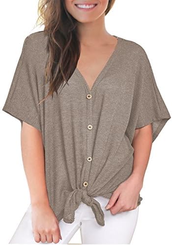 MIHOLL Womens Loose Blouse Short Sleeve V Neck Button Down T Shirts Tie Front Knot Casual Tops… MIHOLL Womens Loose Blouse Short Sleeve V Neck Button Down T Shirts Tie Front Knot Casual Tops…