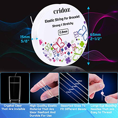 Stretchy String for Bracelets, Cridoz 5 Rolls Clear Elastic String Stretch Cord Jewelry Bead Bracelet String with 2 Pcs Beading Needles for Seed Beads, Pony Beads3