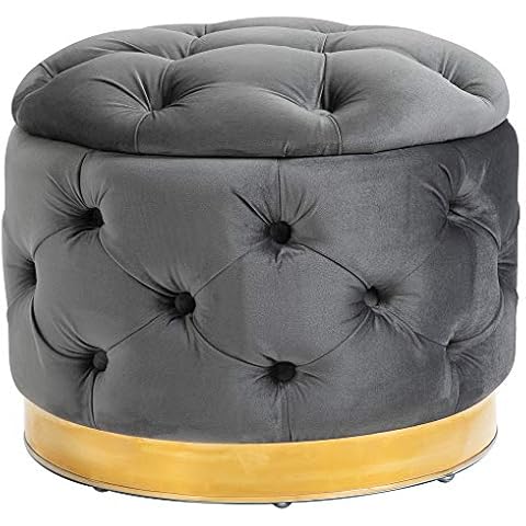 HOMCOM Vintage Hocker, Sitzhocker Truhenbank Fußbank Fußhocker mit Stauraum, Polsterhocker, Metall Cover