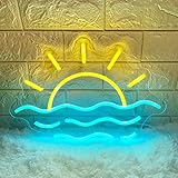 Sunset Sunrise Neon Sign Sun on The Sea Neon LED Light Sign for Wall Decor Wave Neon Light up Sign Beach Home Decor Aesthetic for Teen Girls Bedroom Game Room Decor Ocean Sun Night Light Wedding Birthday Party Gift USB Operated