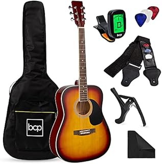 Best Choice Products 41in Full Size Beginner All Wood Acoustic Guitar Starter Set w/Case, Strap, Capo, Strings, Picks, Tuner - Sunburst