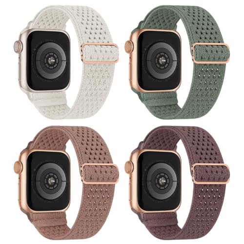 Image of 4 Pack Stretchy Solo Loop Compatible with Apple Watch Bands Women Men | 38mm 40mm 41mm 42mm 44mm 45mm 46mm 49mm Sport Nylon Elastic Straps, Wristbands for iWatch Series 11 10 9 8 7 6 5 4 Ultra /SE 3