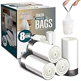 FORID Medium Drawstring Trash Bags - 8 Gallon Plastic Garbage Bags 30 Liter White Disposable Can...