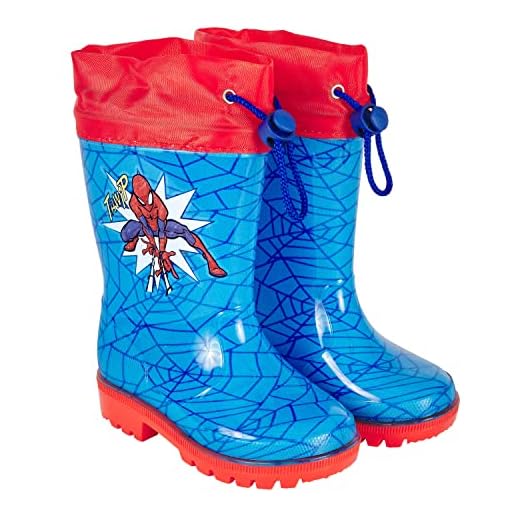 PERLETTI Botas de Agua Niño Spiderman Azul Rojo Material PVC - Botines Niños Marvel Spider Man con Suela Antideslizante - Botas Impermeables Infantiles Hombre Araña con Cordón (Azul Claro, 28/29)